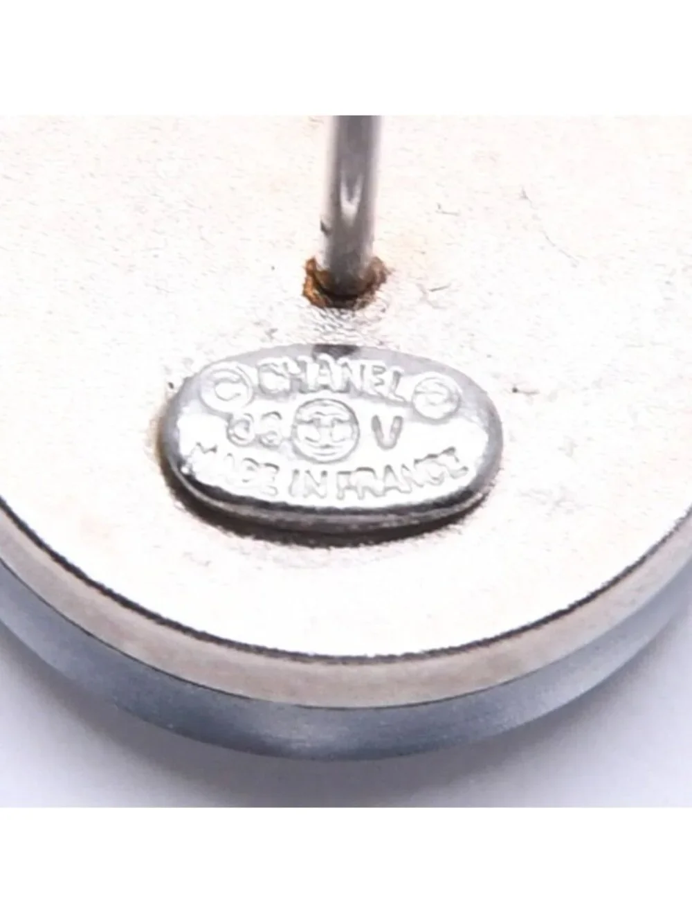 Chanel Button Earrings Silver CC Logo Mirror 08V